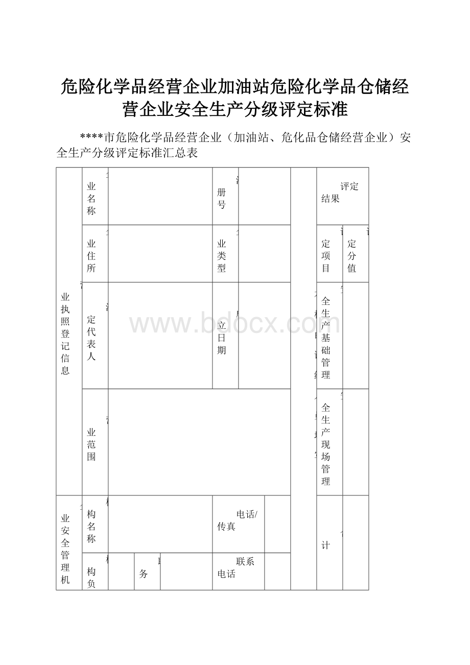 危险化学品经营企业加油站危险化学品仓储经营企业安全生产分级评定标准.docx