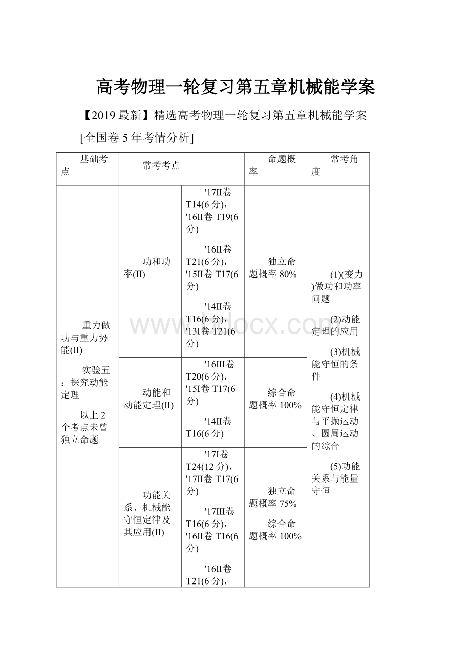 高考物理一轮复习第五章机械能学案.docx