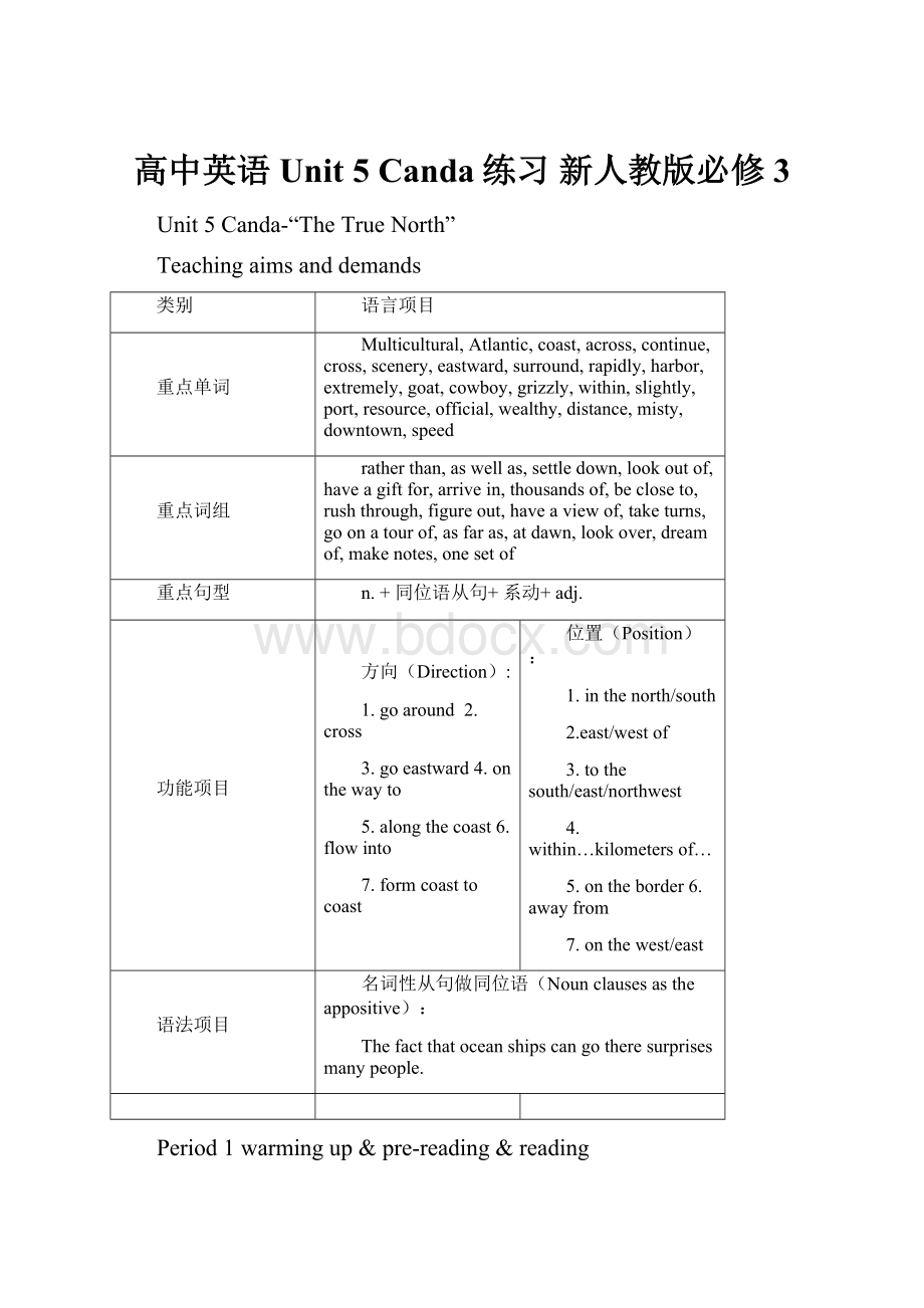 高中英语 Unit 5 Canda练习 新人教版必修3.docx