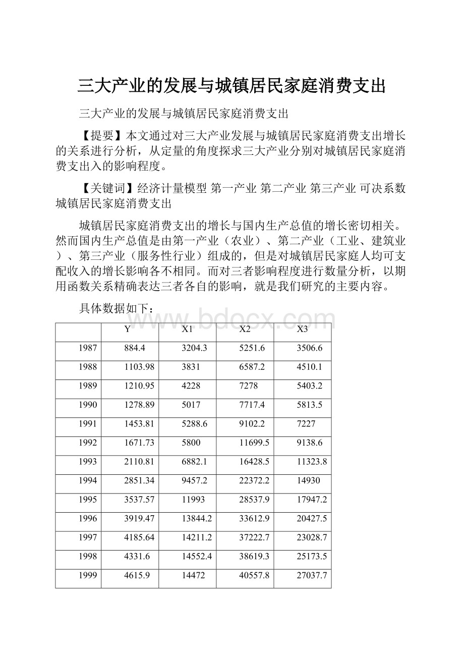 三大产业的发展与城镇居民家庭消费支出.docx_第1页