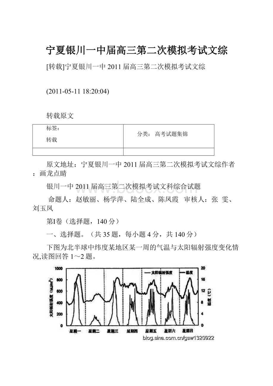 宁夏银川一中届高三第二次模拟考试文综.docx