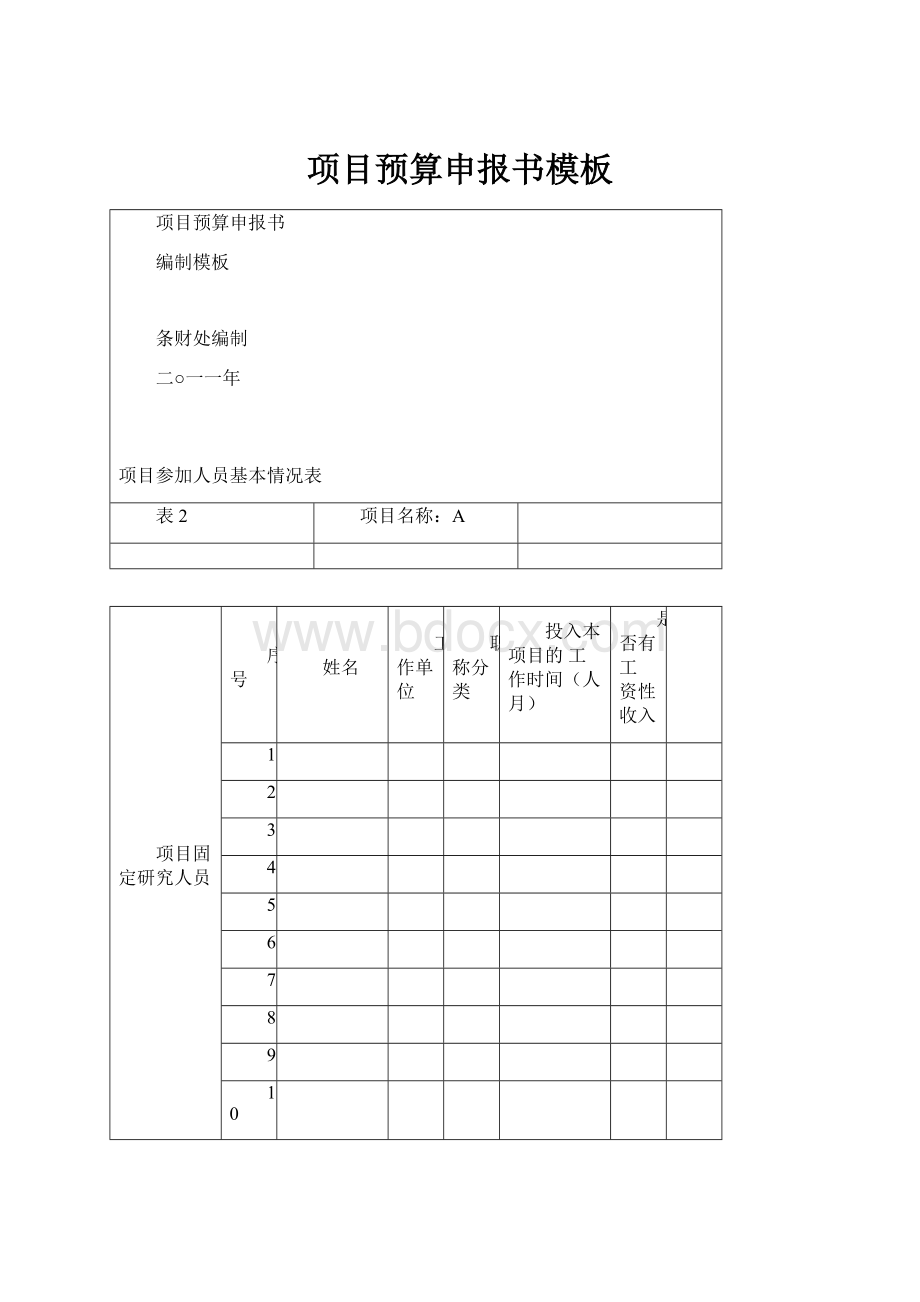 项目预算申报书模板.docx_第1页