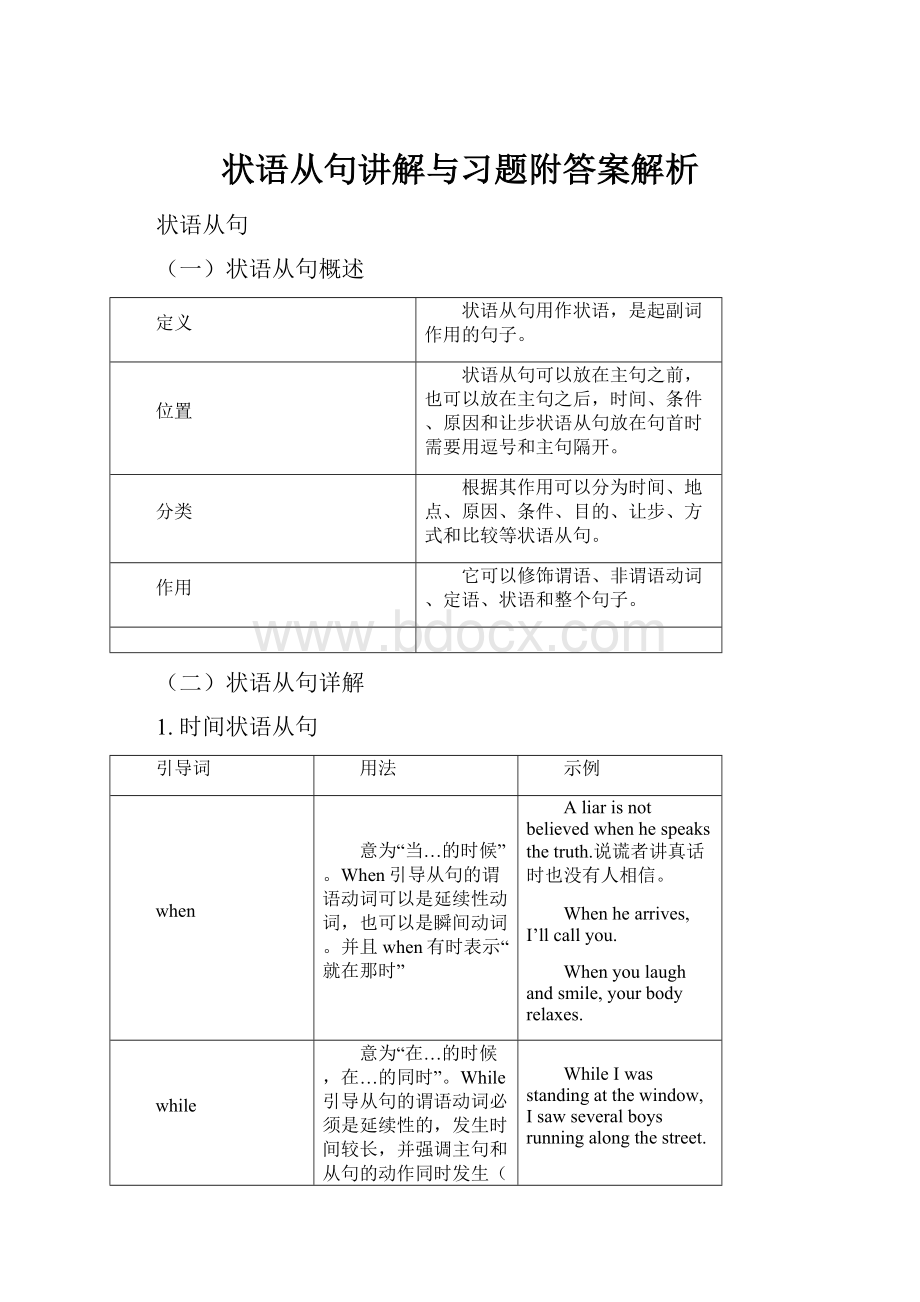 状语从句讲解与习题附答案解析.docx