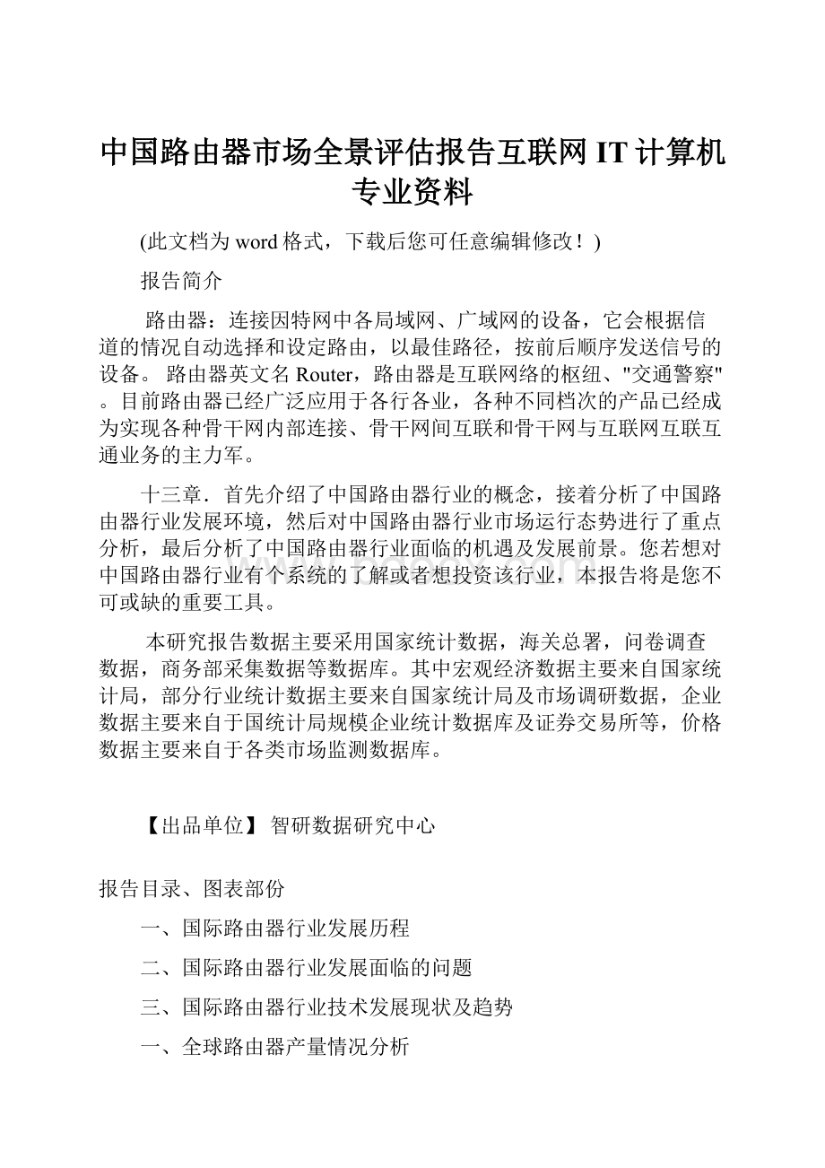 中国路由器市场全景评估报告互联网IT计算机专业资料.docx_第1页