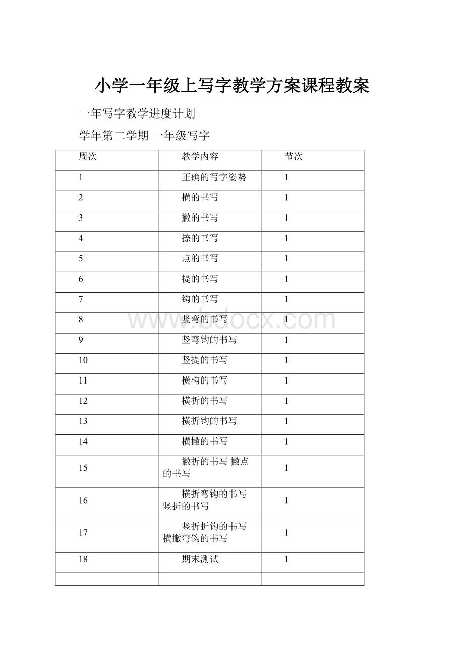 小学一年级上写字教学方案课程教案.docx