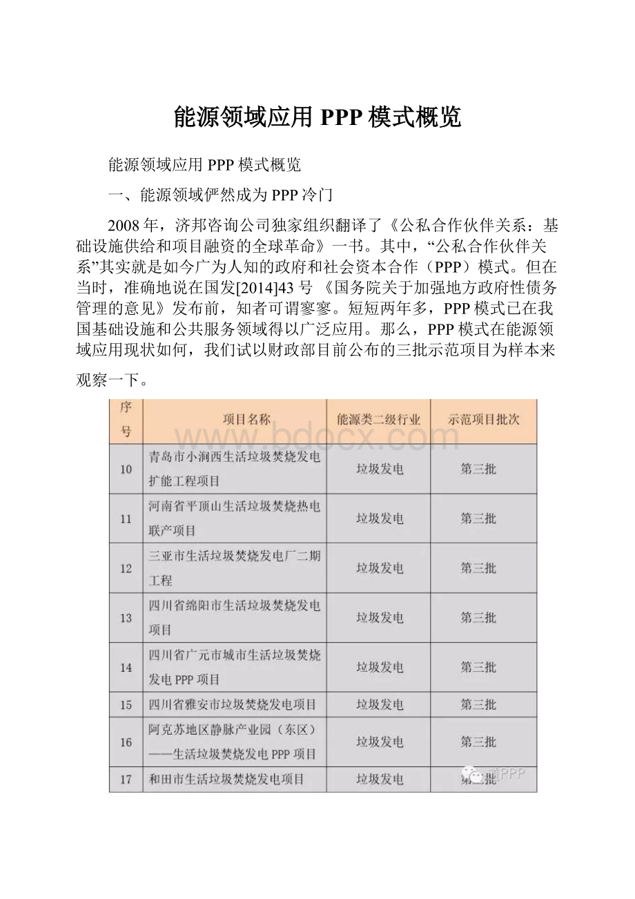 能源领域应用PPP模式概览.docx