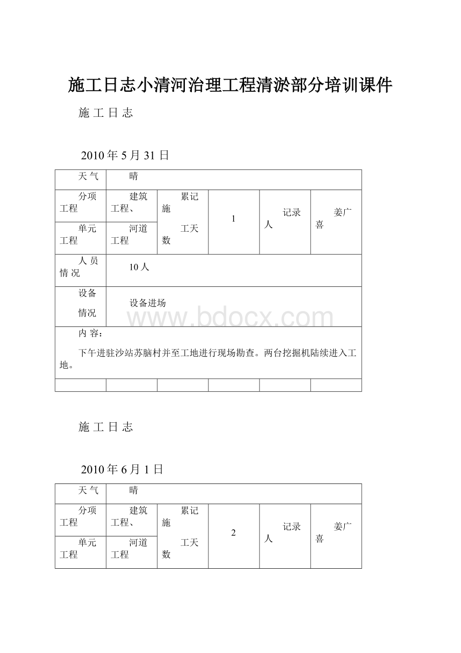 施工日志小清河治理工程清淤部分培训课件.docx_第1页