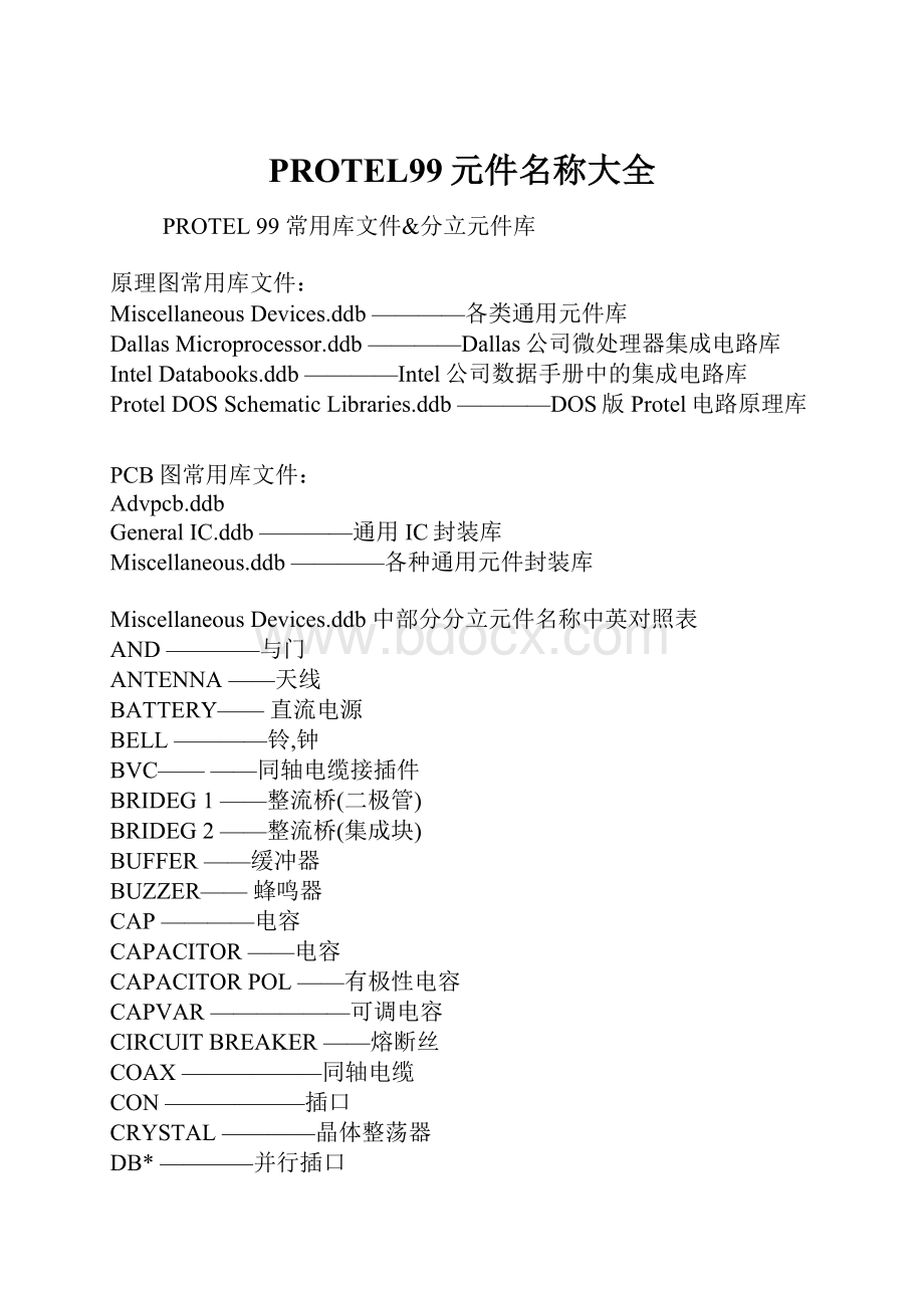 PROTEL99元件名称大全.docx_第1页