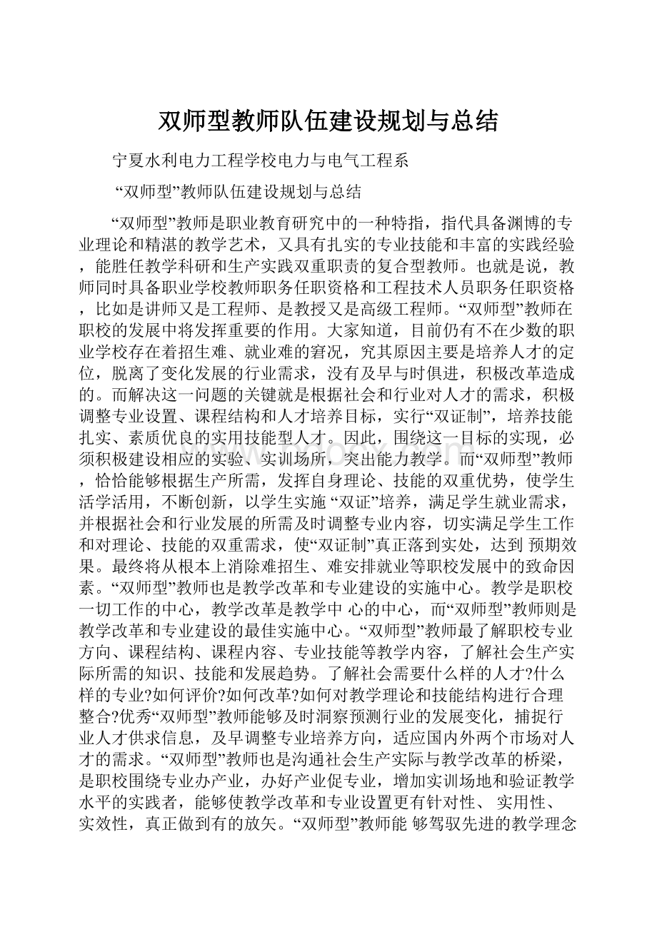 双师型教师队伍建设规划与总结.docx