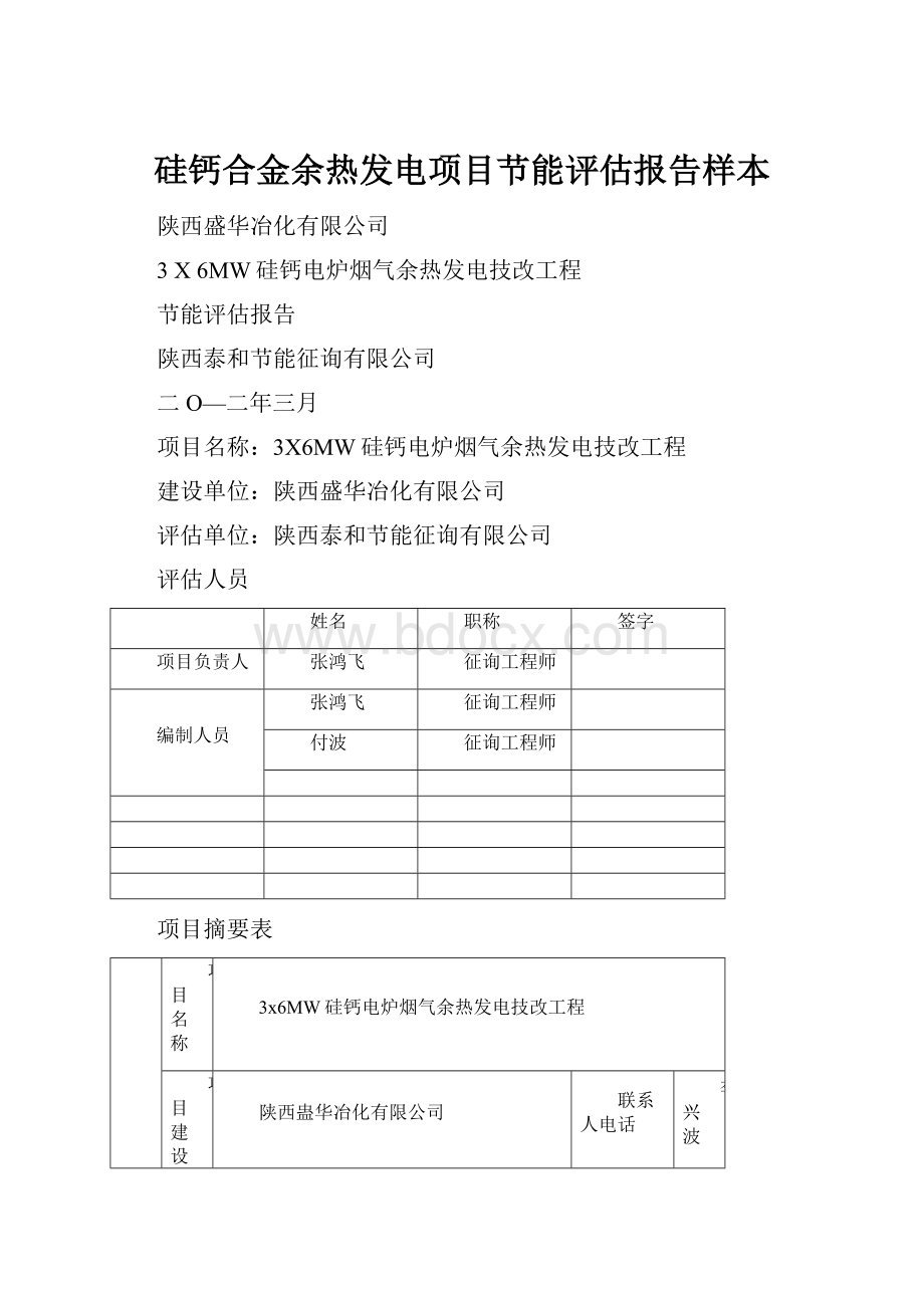 硅钙合金余热发电项目节能评估报告样本.docx_第1页