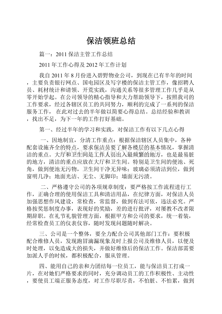 保洁领班总结.docx_第1页