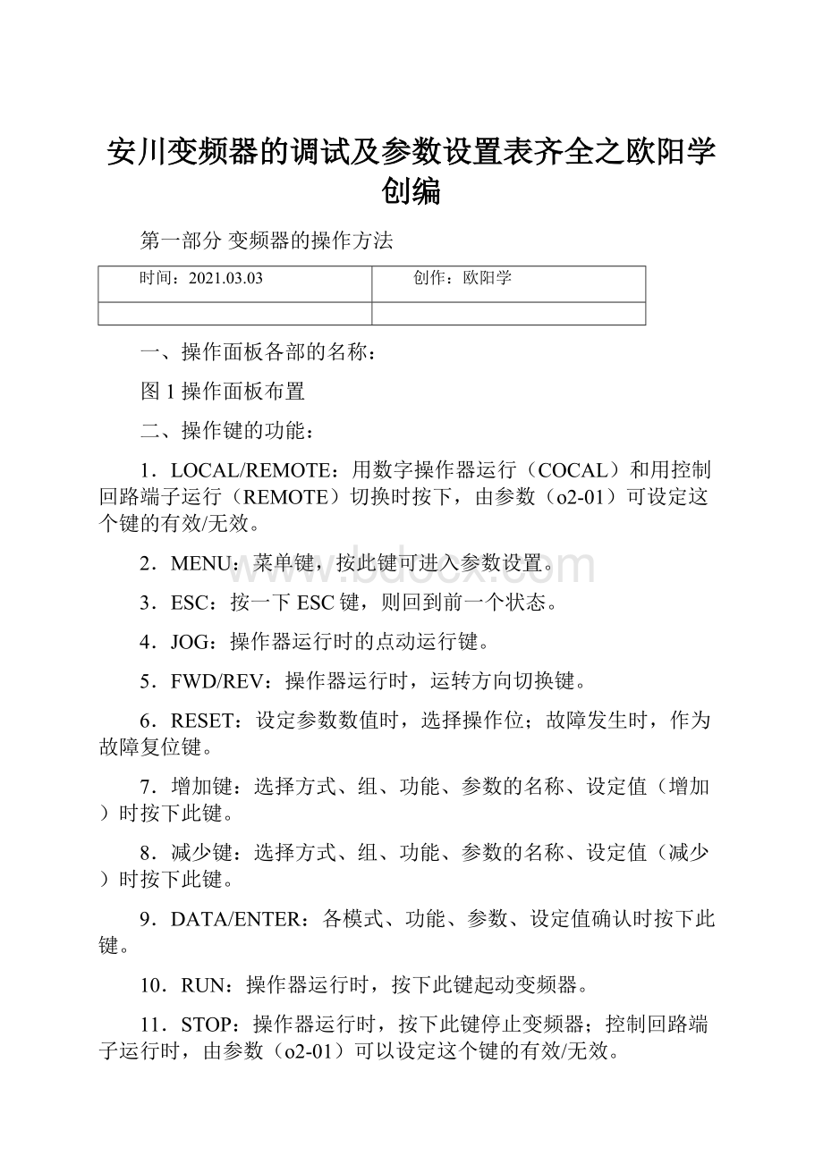 安川变频器的调试及参数设置表齐全之欧阳学创编.docx