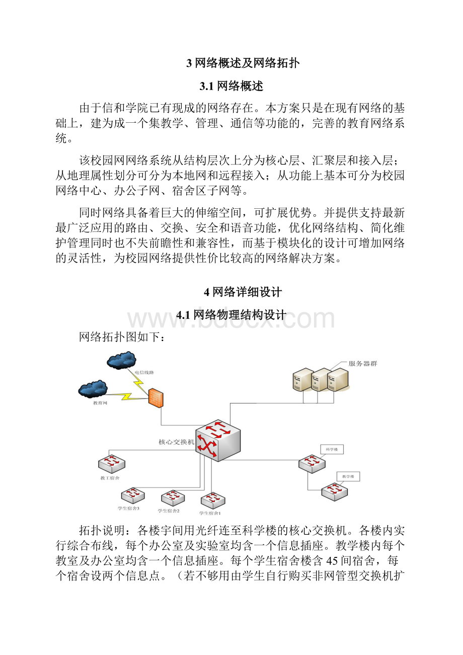 整理网络工程毕业设计校园网络解决方案IP地址规划综合布线拓扑图.docx_第3页