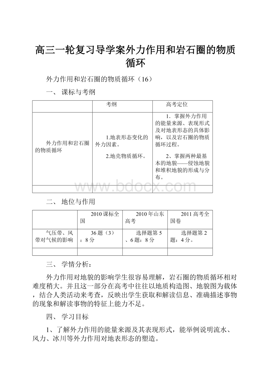 高三一轮复习导学案外力作用和岩石圈的物质循环.docx_第1页