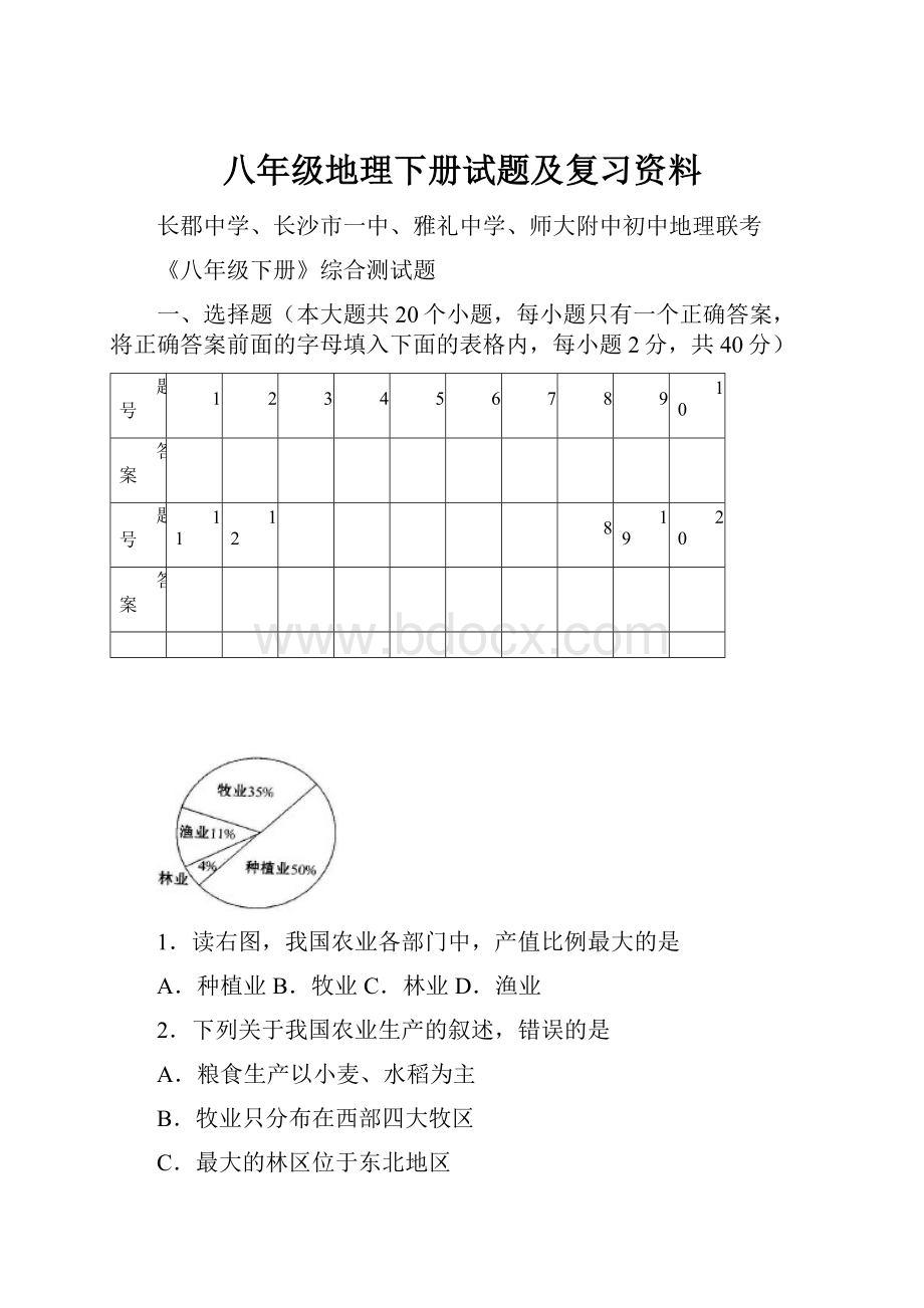 八年级地理下册试题及复习资料.docx