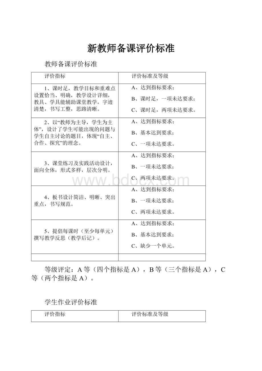 新教师备课评价标准.docx_第1页