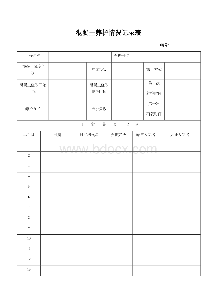 混凝土养护情况记录表.doc_第1页