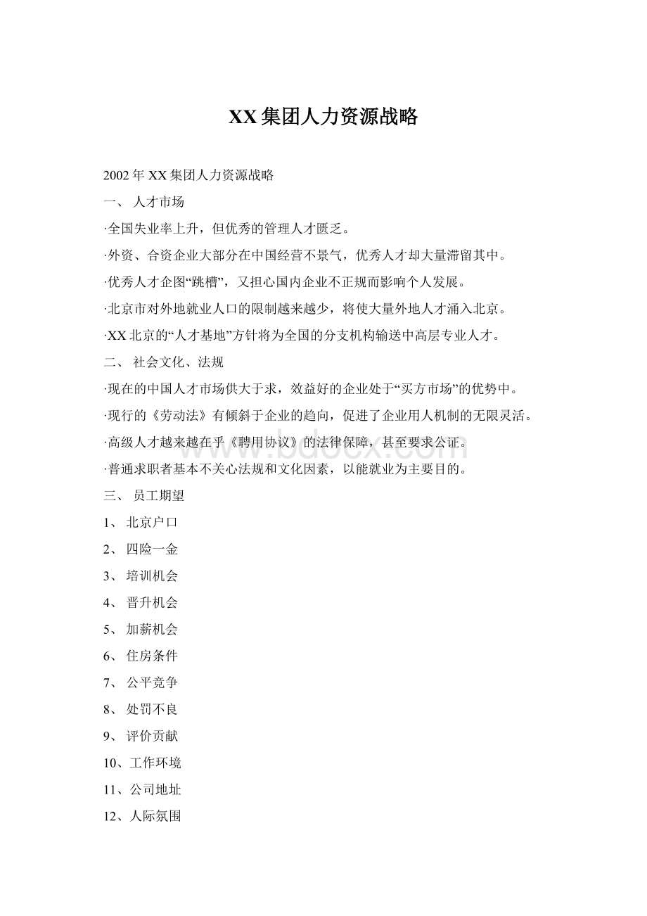 XX集团人力资源战略.docx