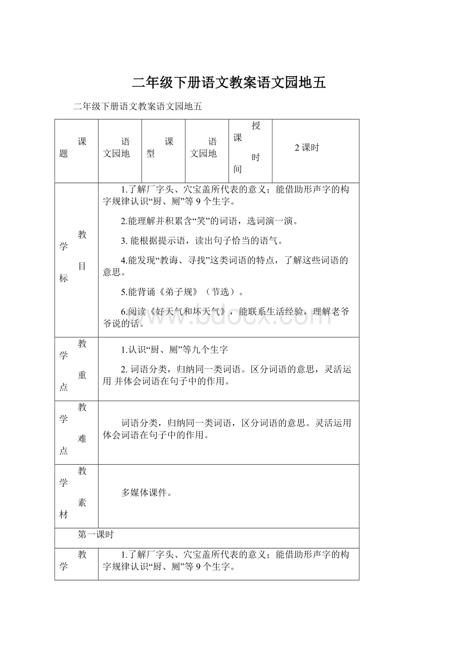 二年级下册语文教案语文园地五.docx_第1页