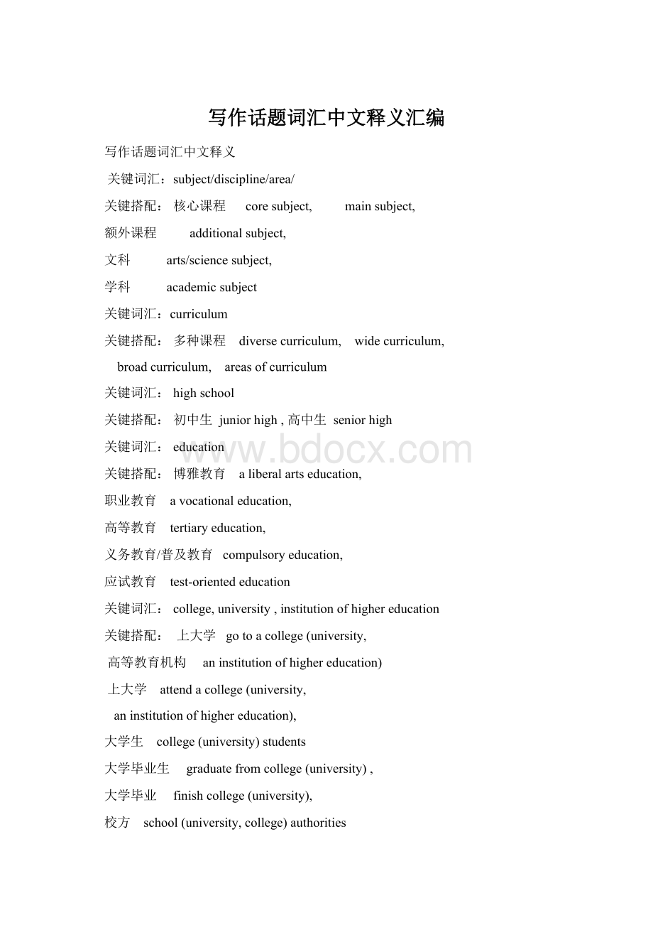 写作话题词汇中文释义汇编.docx_第1页
