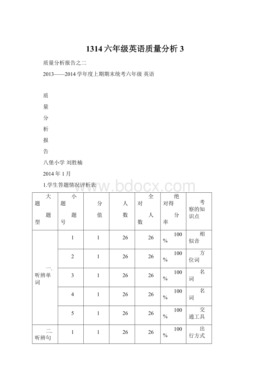 1314六年级英语质量分析 3.docx_第1页