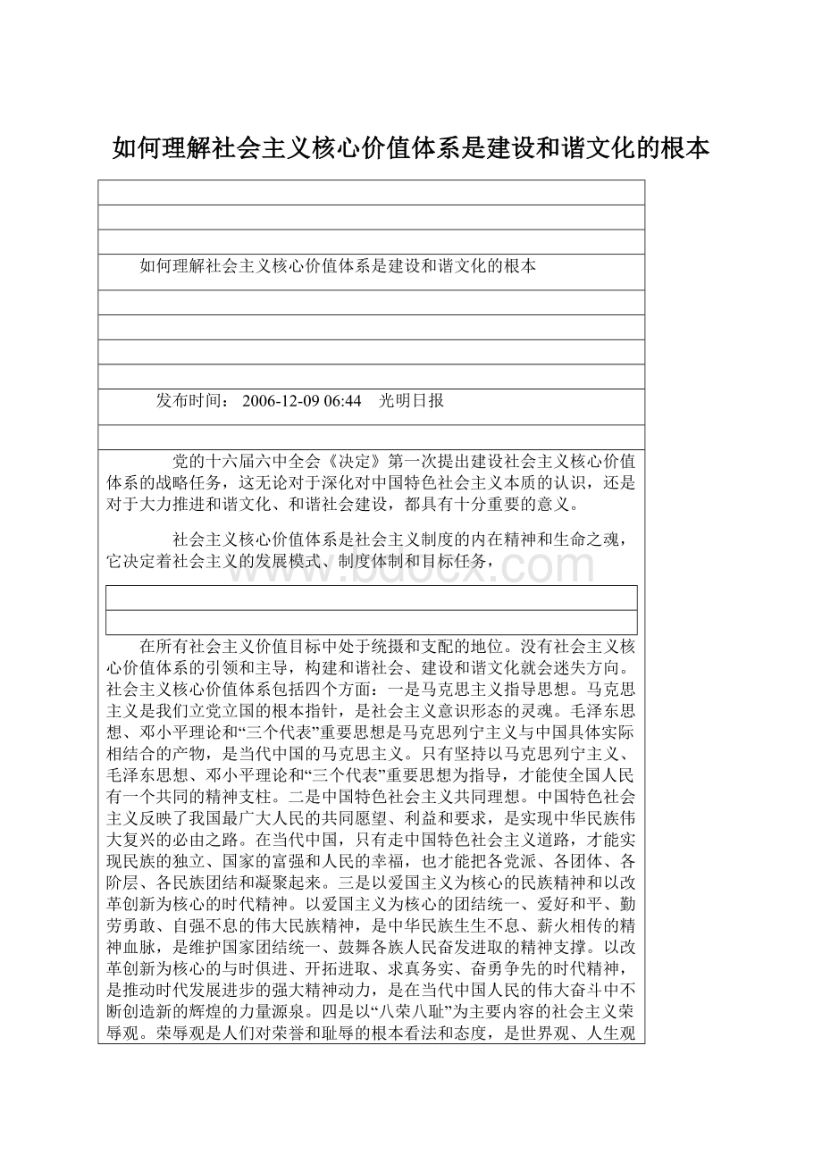 如何理解社会主义核心价值体系是建设和谐文化的根本.docx_第1页