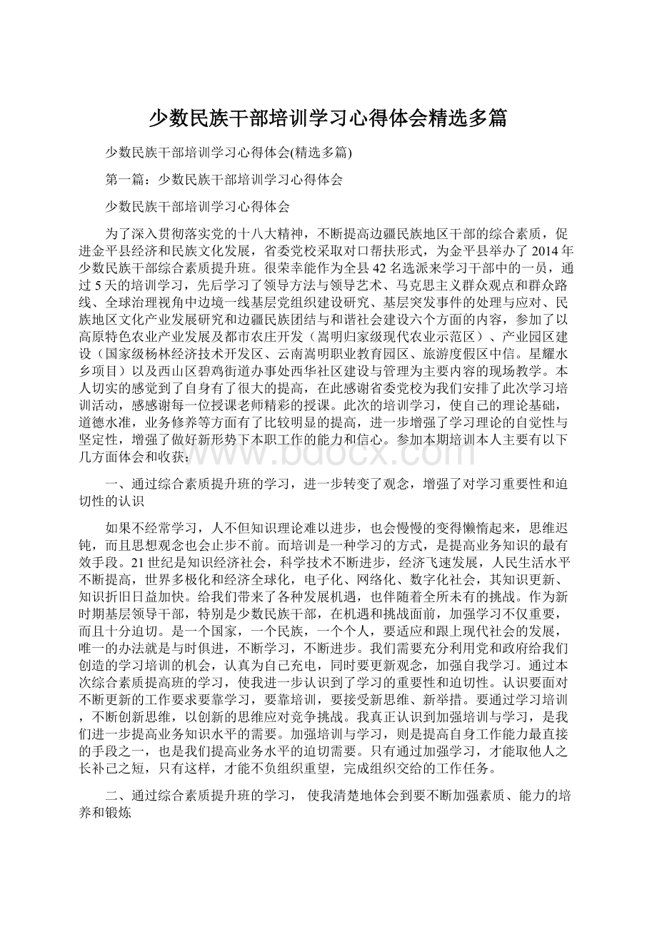 少数民族干部培训学习心得体会精选多篇.docx_第1页