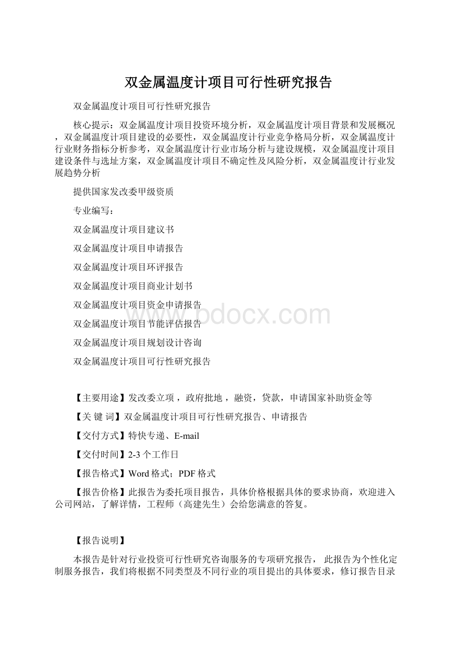 双金属温度计项目可行性研究报告.docx