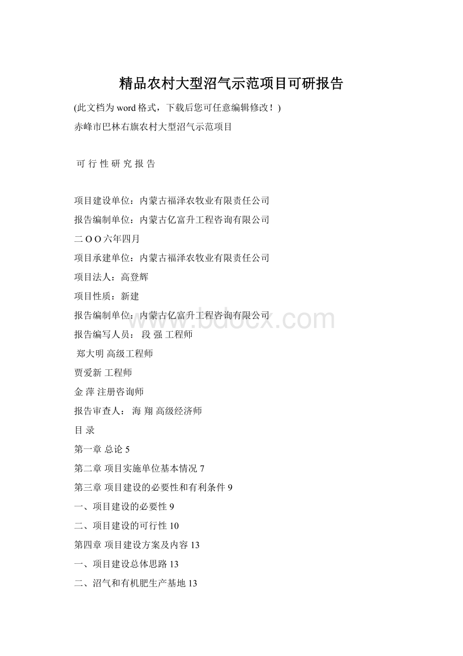 精品农村大型沼气示范项目可研报告.docx_第1页