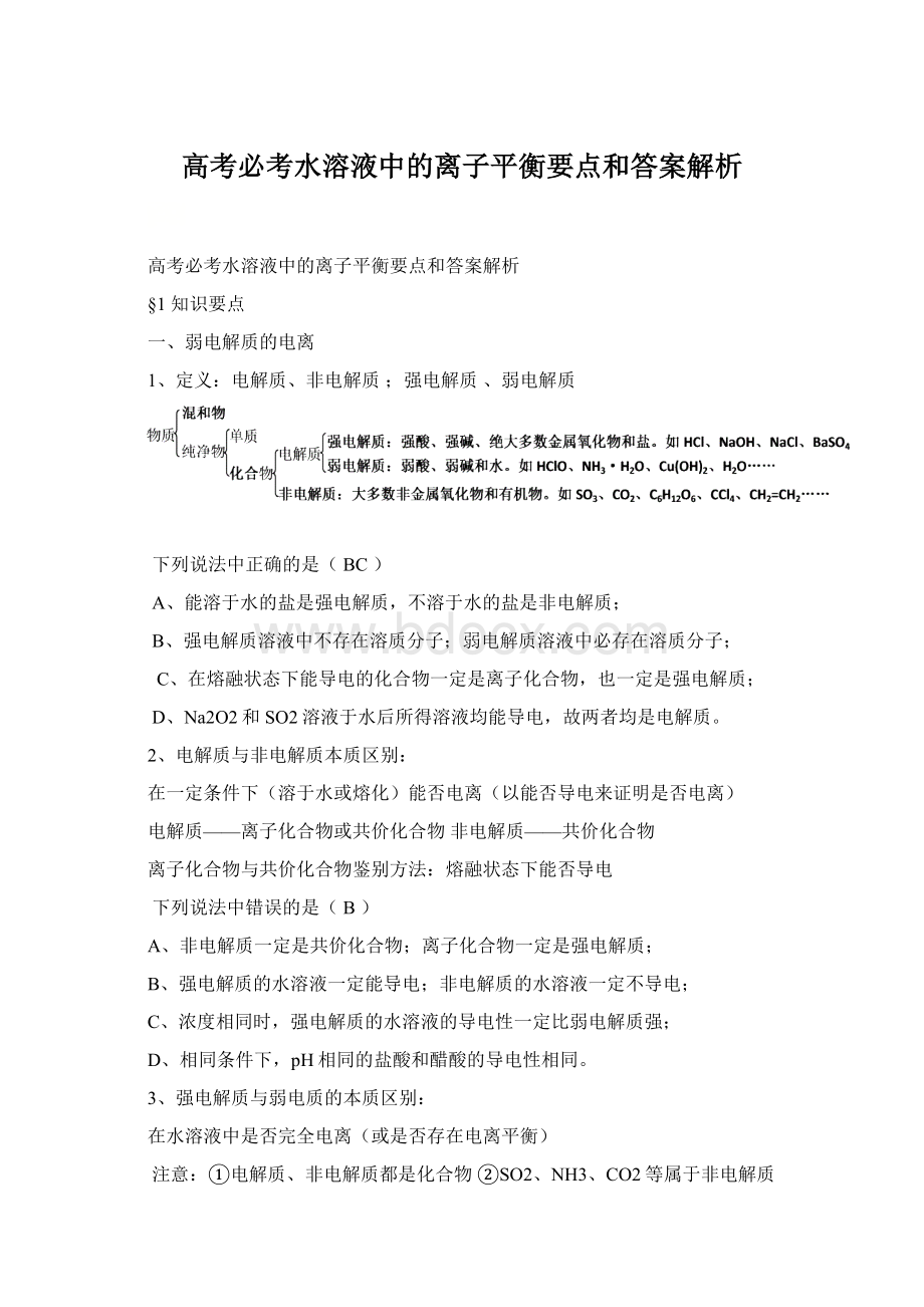 高考必考水溶液中的离子平衡要点和答案解析.docx_第1页