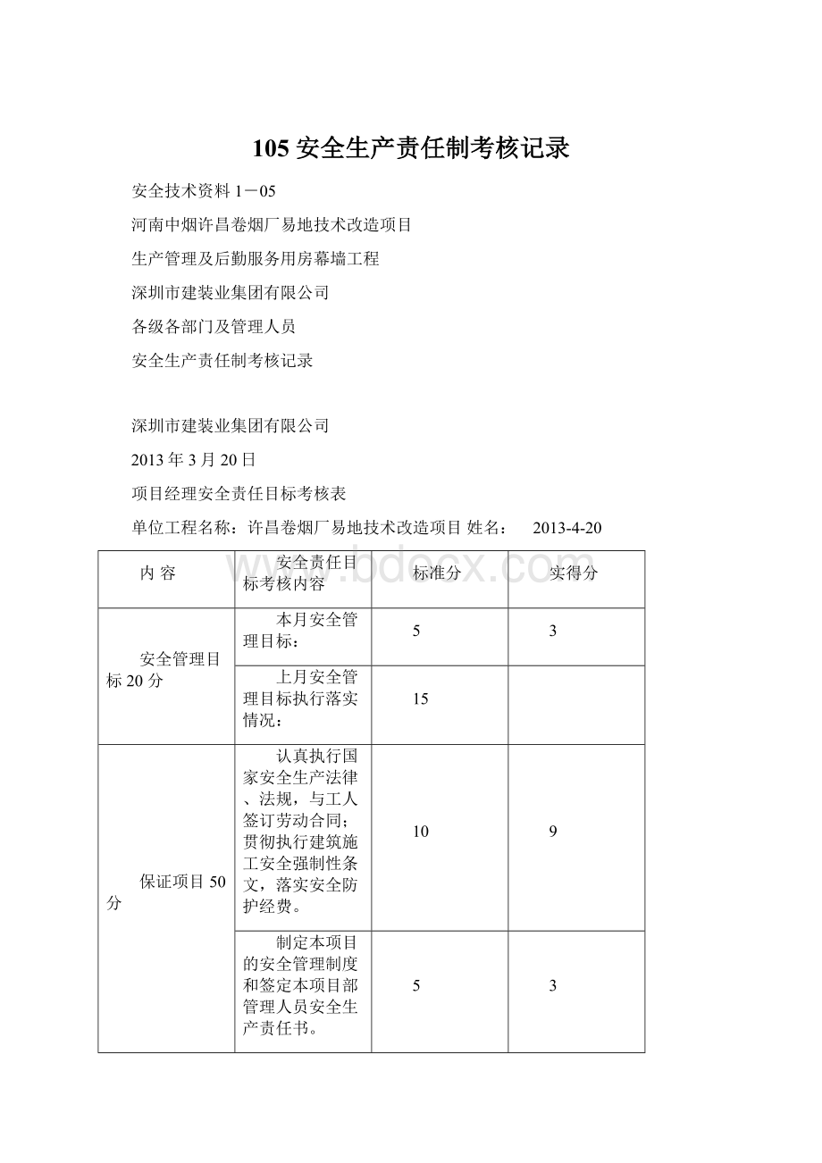 105 安全生产责任制考核记录.docx