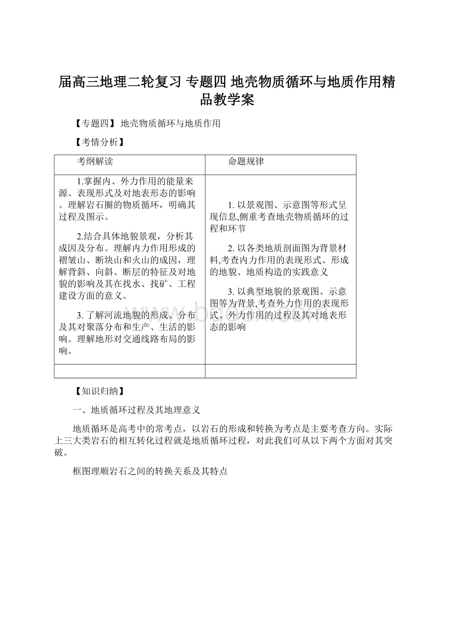 届高三地理二轮复习 专题四 地壳物质循环与地质作用精品教学案.docx