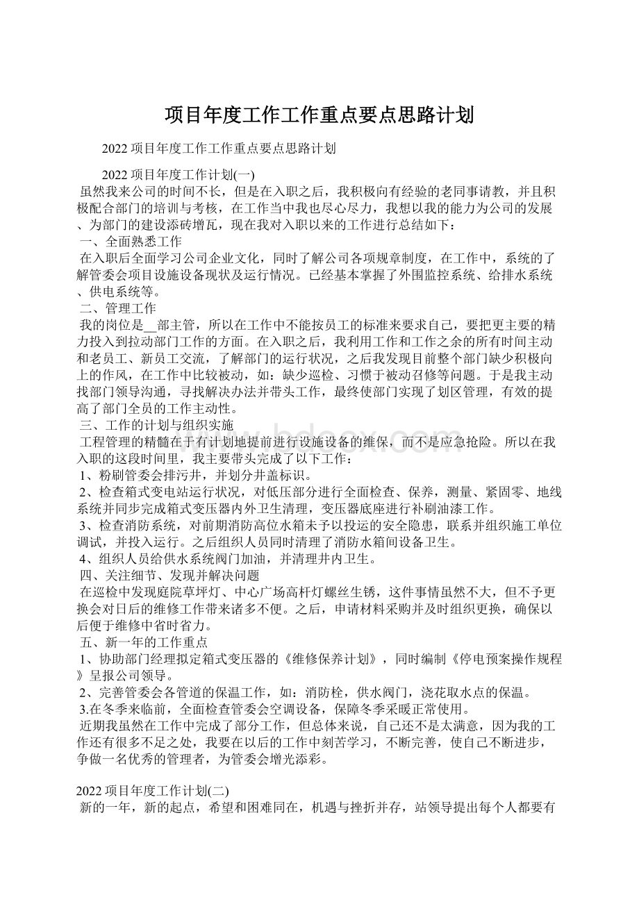 项目年度工作工作重点要点思路计划.docx