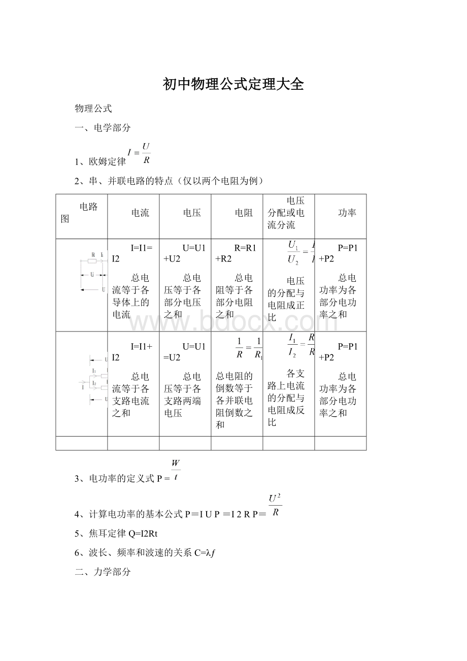 初中物理公式定理大全.docx