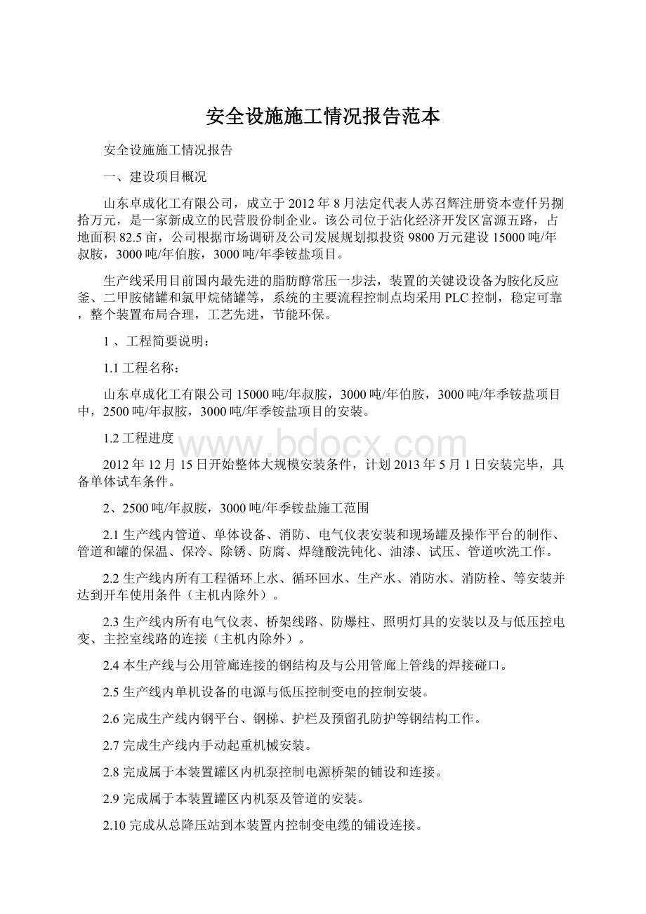 安全设施施工情况报告范本.docx_第1页