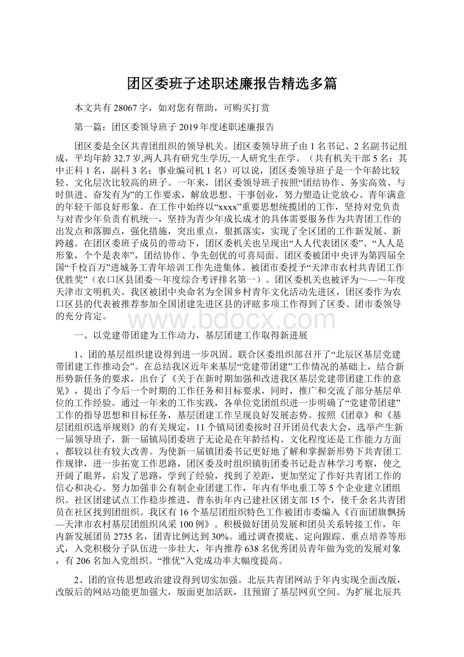 团区委班子述职述廉报告精选多篇.docx_第1页