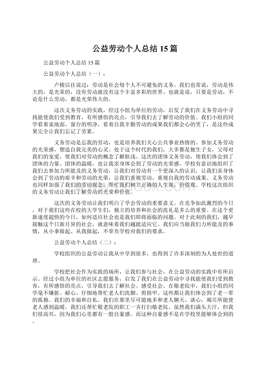 公益劳动个人总结15篇.docx