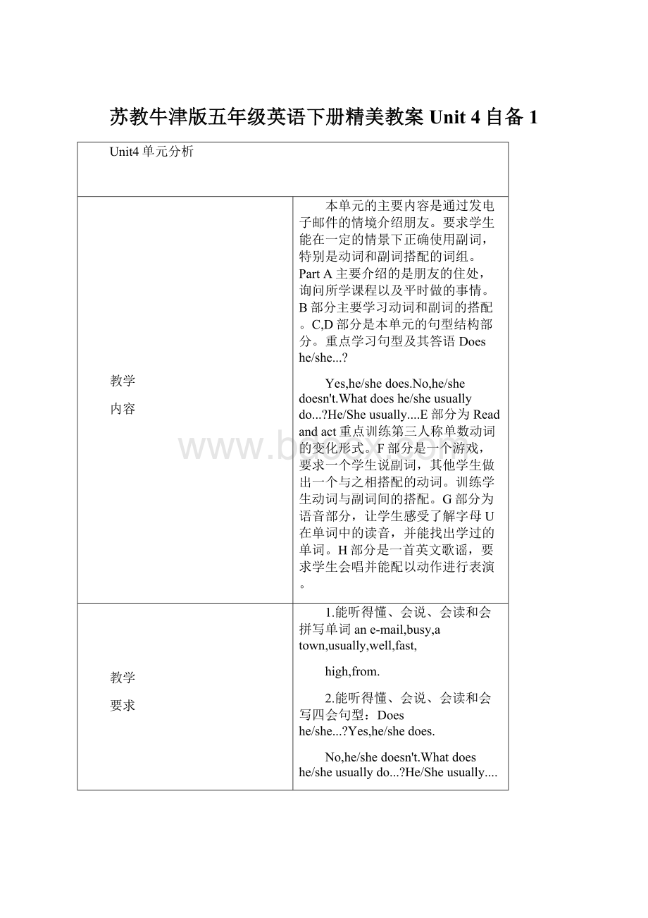 苏教牛津版五年级英语下册精美教案Unit 4自备1.docx