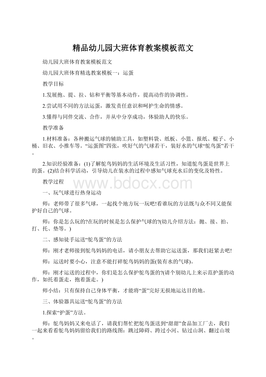 精品幼儿园大班体育教案模板范文.docx_第1页