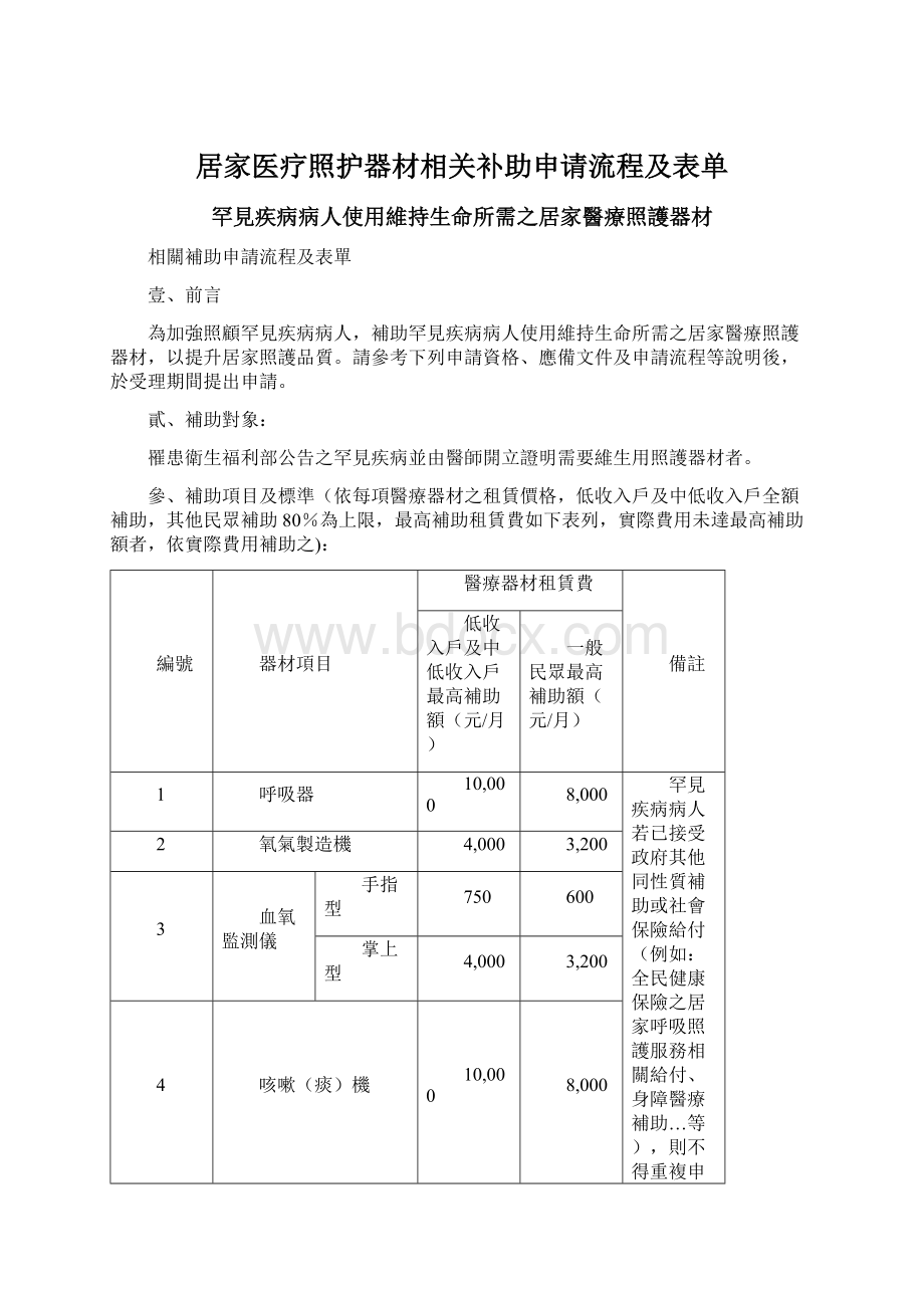 居家医疗照护器材相关补助申请流程及表单.docx_第1页