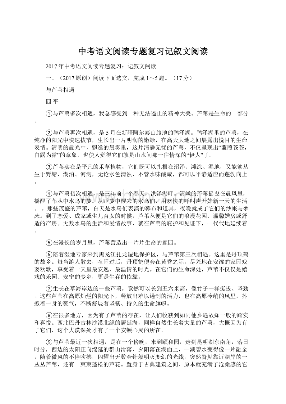 中考语文阅读专题复习记叙文阅读.docx