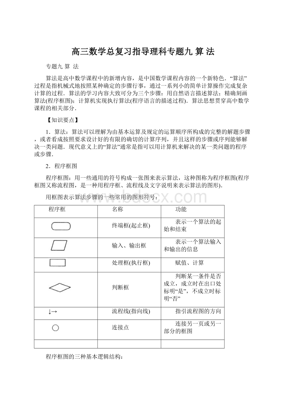 高三数学总复习指导理科专题九 算 法.docx