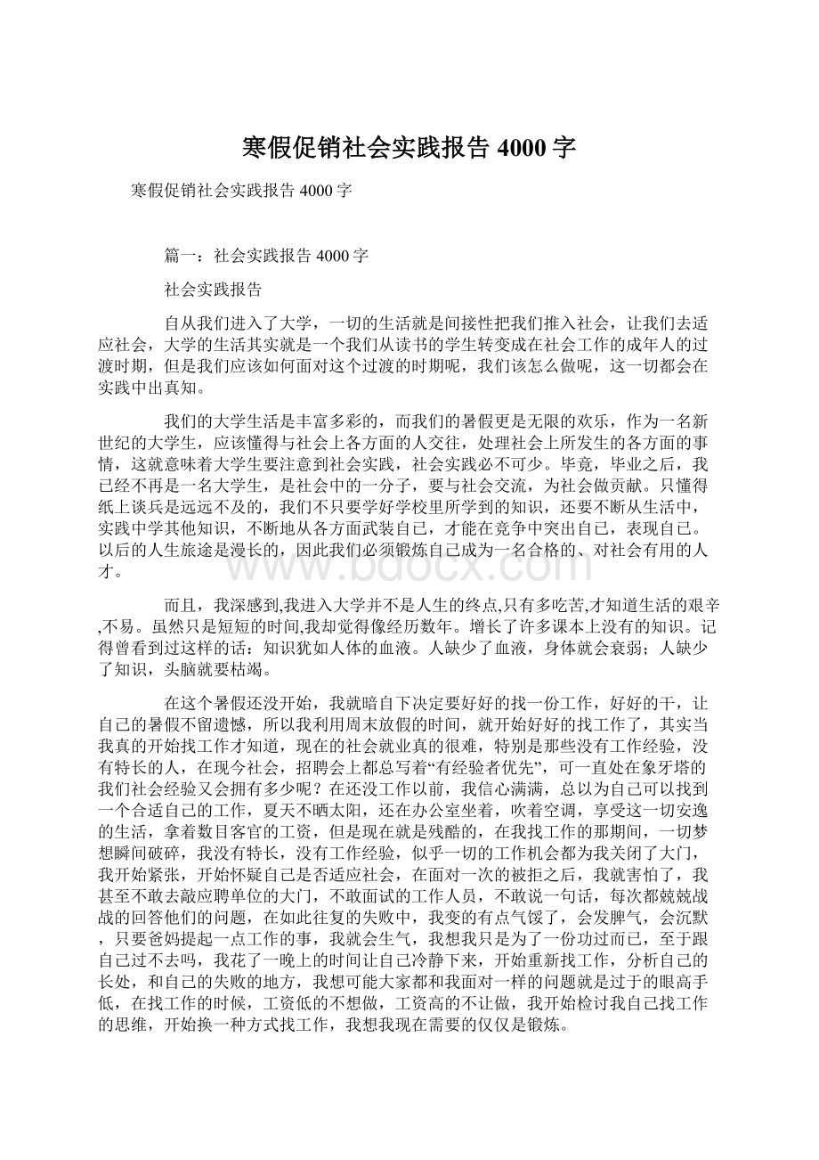 寒假促销社会实践报告4000字.docx_第1页