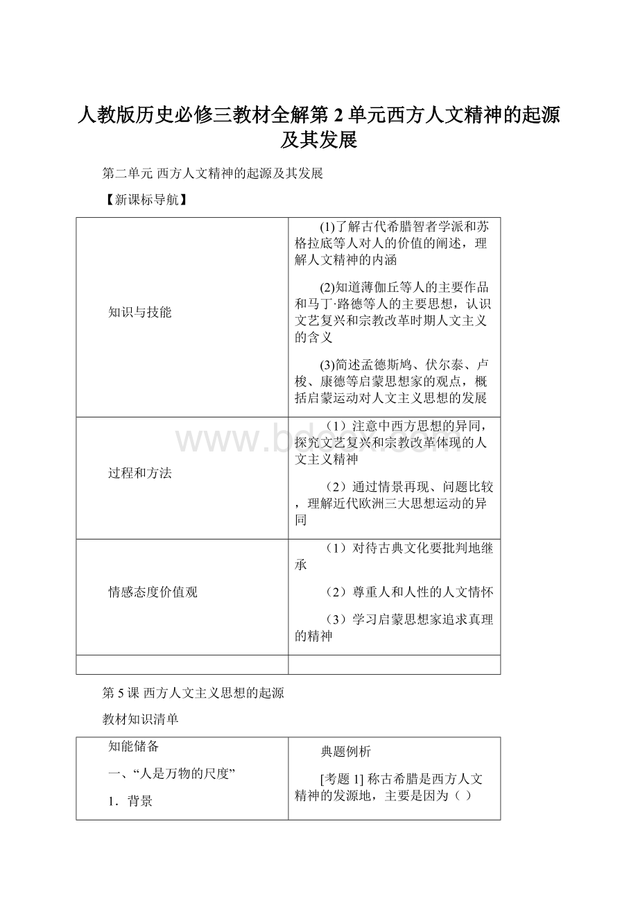 人教版历史必修三教材全解第2单元西方人文精神的起源及其发展.docx