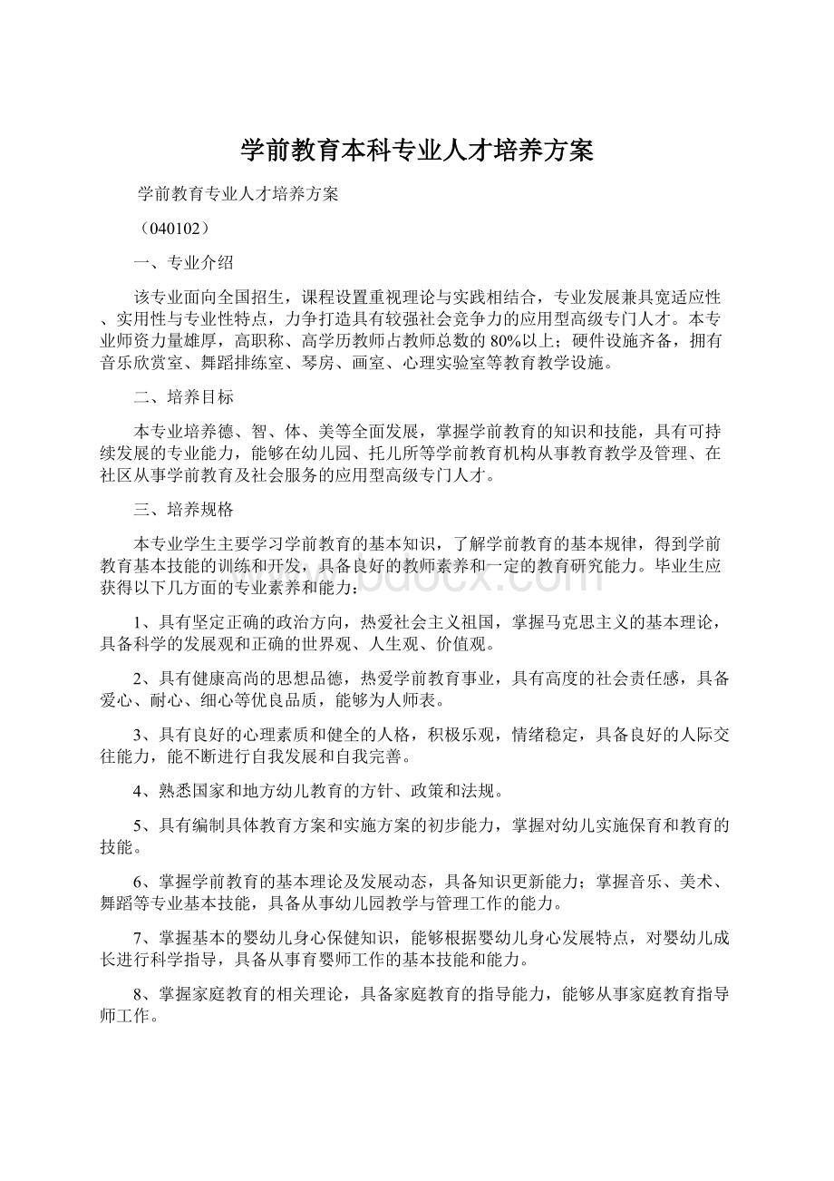 学前教育本科专业人才培养方案.docx