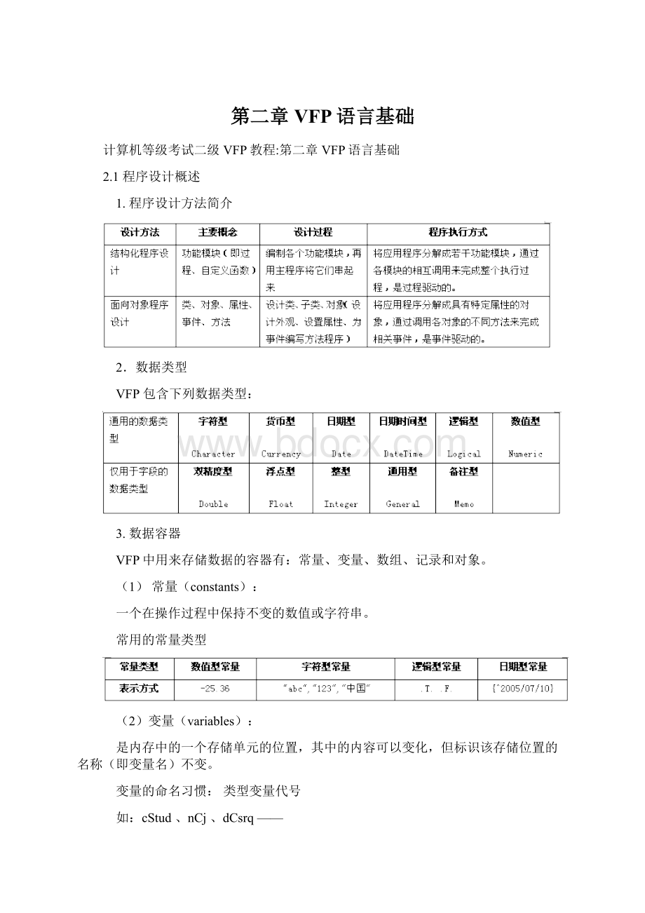 第二章VFP语言基础.docx_第1页