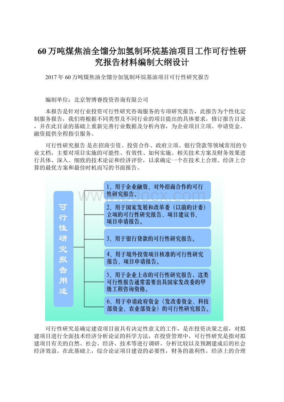 60万吨煤焦油全馏分加氢制环烷基油项目工作可行性研究报告材料编制大纲设计.docx_第1页