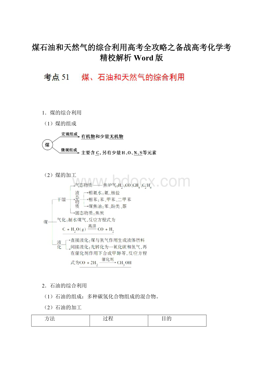 煤石油和天然气的综合利用高考全攻略之备战高考化学考精校解析 Word版.docx