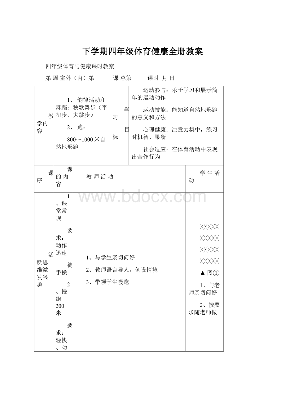 下学期四年级体育健康全册教案.docx_第1页