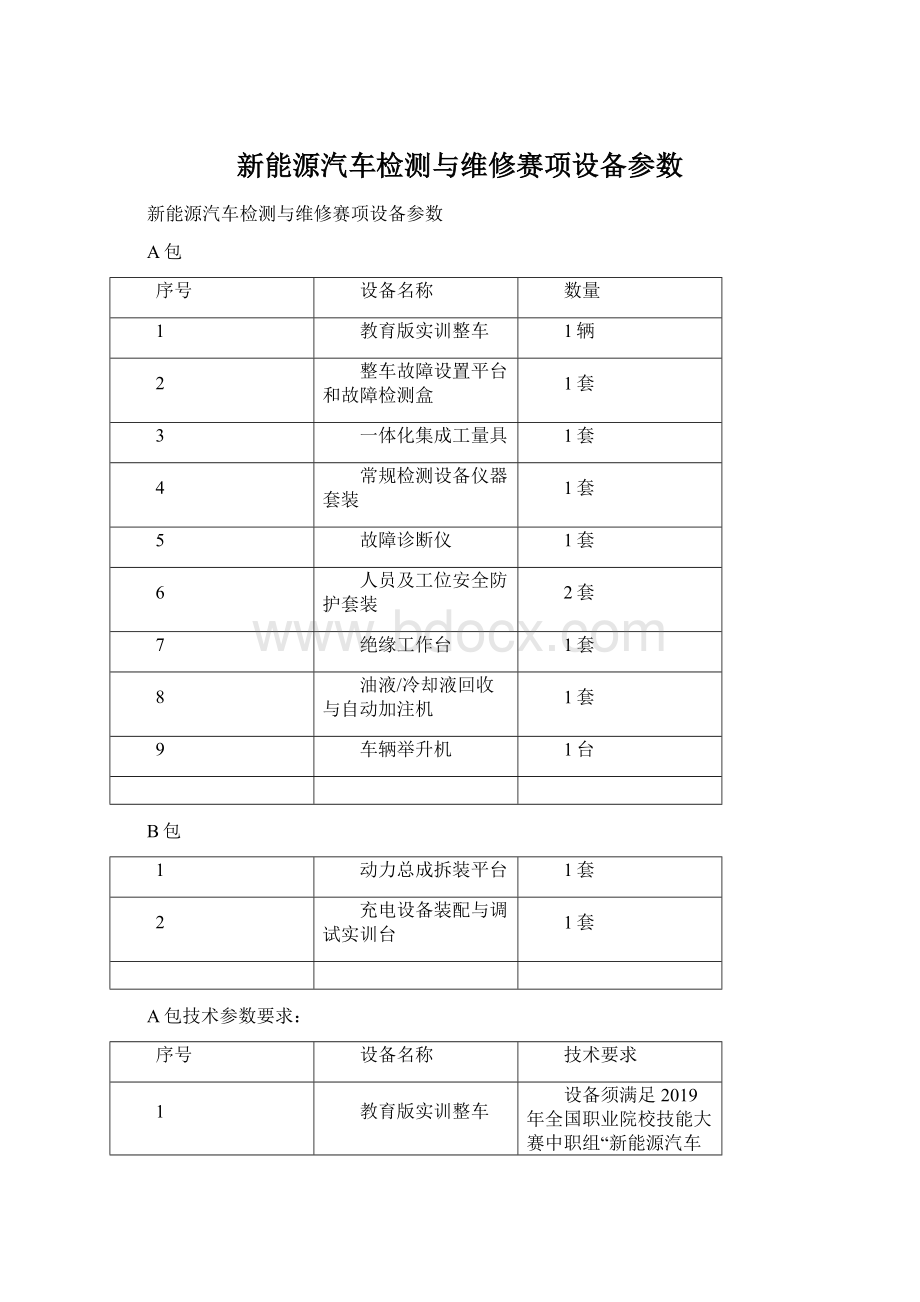 新能源汽车检测与维修赛项设备参数.docx_第1页